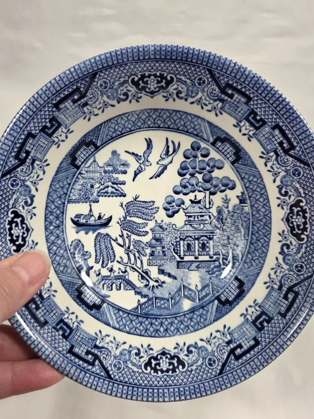 TWO Churchill Willow Blue Coupe Cereal Bowls Georgian Shape Blue Willow England